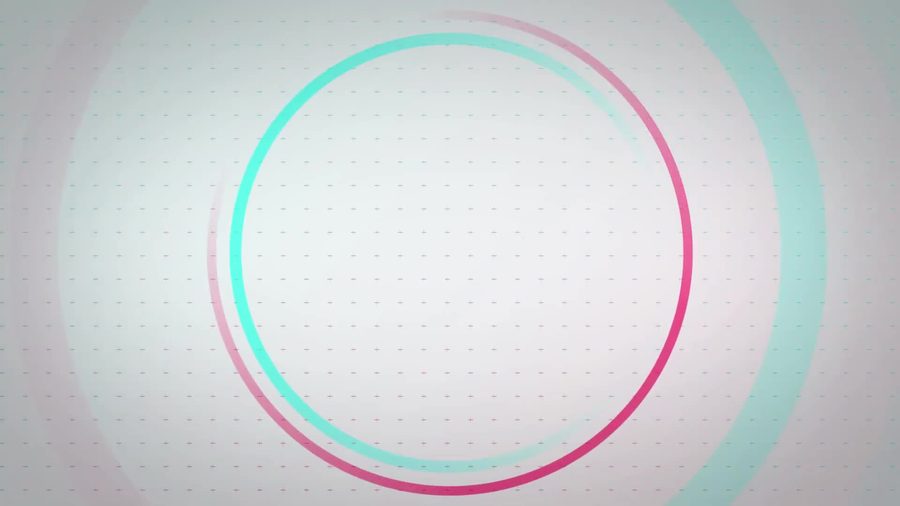 ピンクと水色の輪が重なるロゴ風の図形で締めくくるエンディングシーン