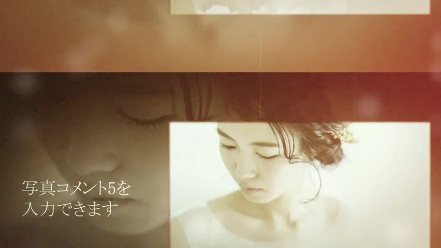 同じセピア色のフィルムノイズの背景で別の写真とコメント文を表示する本編の別の場面