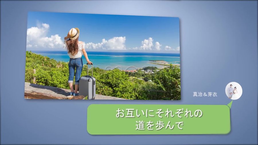 アイコンが新郎新婦二人の写真になり名前表示も二人の名前が並んで表示される二人のパートの本編シーン