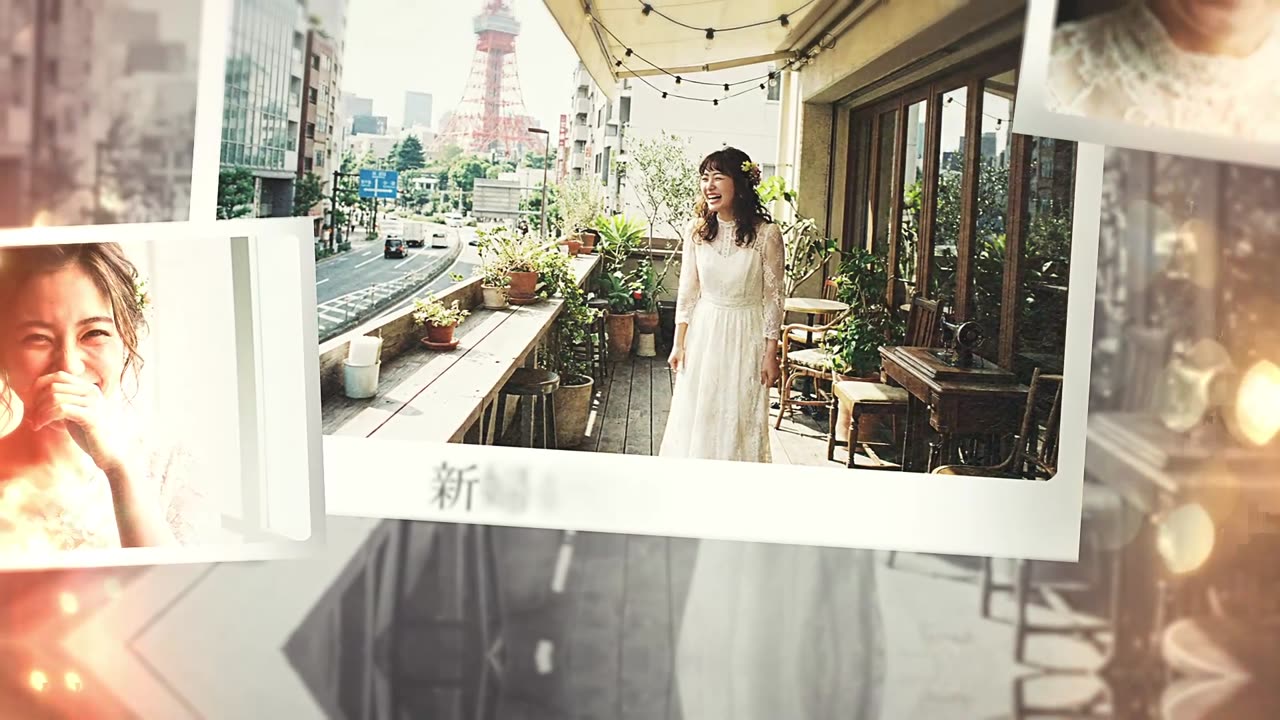 新婦パートでもメイン写真とサブ写真を重ねた同じレイアウトが続くシーン