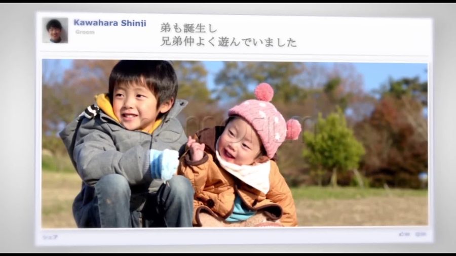 丸いプロフィール写真と名前・役割、コメント、写真、シェアボタンやいいね・コメント数が表示されるFacebookの投稿風レイアウト