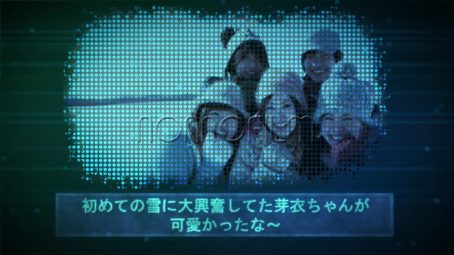 写真がドットの粒子で表現されるデジタルな質感に加工されお祝いコメントを表示する本編の別の場面